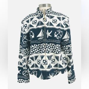 St John Sport By Marie Gray Nautica Navy White Patterned Sz L Drawstring Jacket